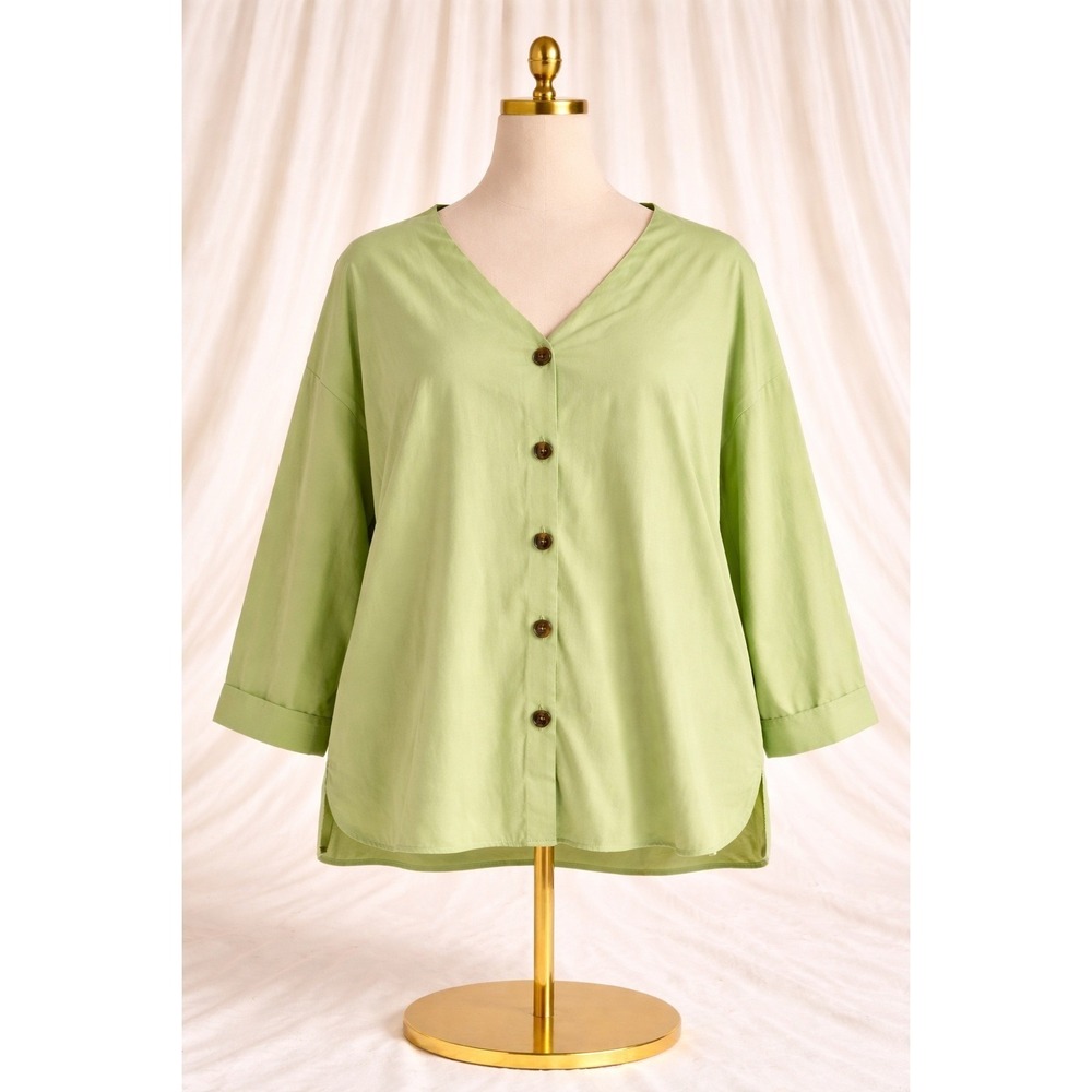 New Soft Surroundings Button Down Top Size L Chartreuse Green 3/4 Sleeve Size 2x